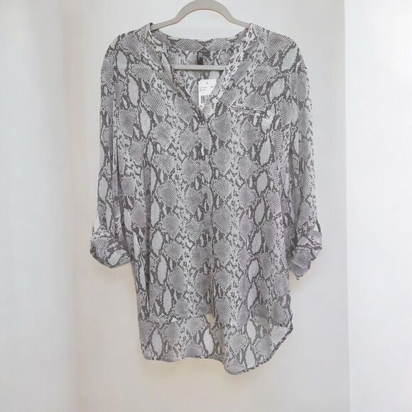 Kut from Kloth Shirt Womens Gray Snakeskin Sheer Size L Rocker Festival Edgy - Picture 4 of 14